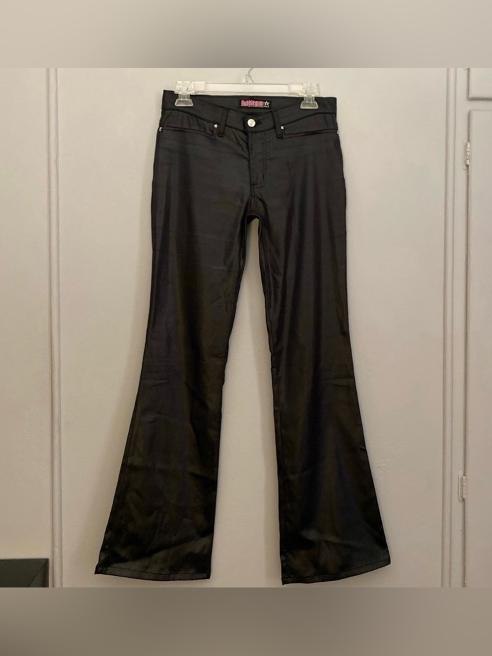 Y2K Black BUBBLEGUM Low Rise Wet Look Jean Style Flare Vintage Club Pants 5/6